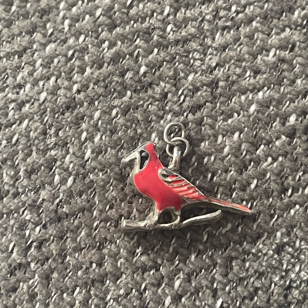 Elegant Red and Silver Cardinal Bird Necklace Charm